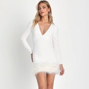 Lulus white long sleeve feather dress